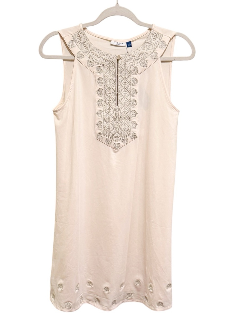 NWT Cabana Life Sleeveless Embroidered Shift Dress in Pale Blush - Size Small